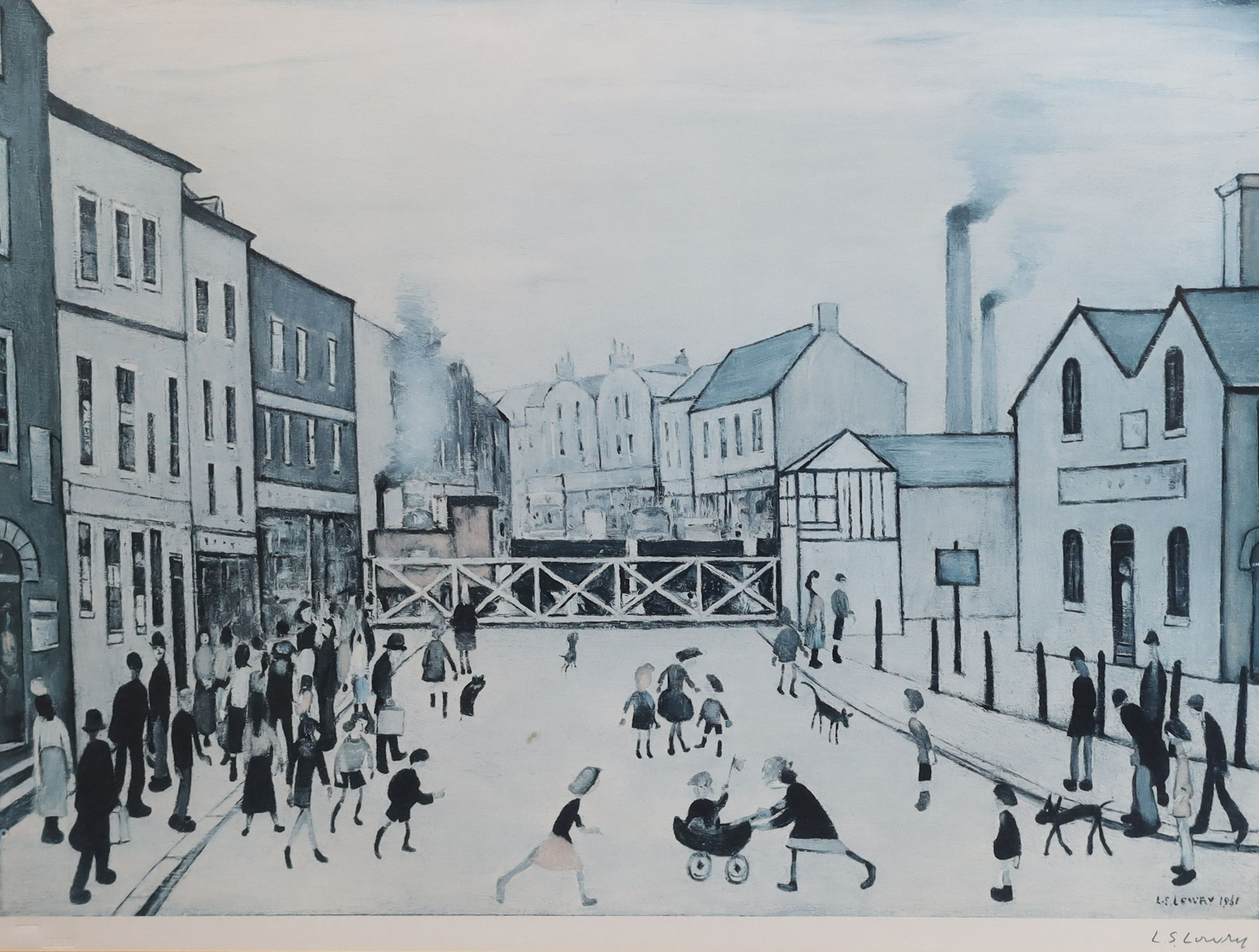 Lawrence Stephen Lowry (1887-1976), 'The Level Crossing', offset lithograph, 44 x 58cm